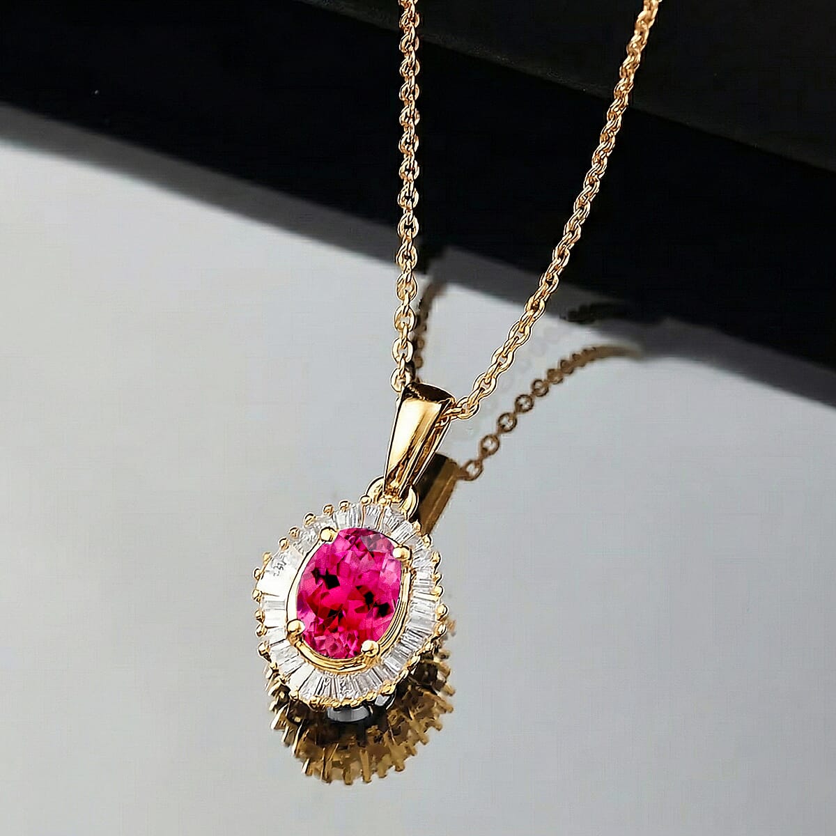 D'Joy Ouro Fino Rubellite and Diamond Pendant Necklace in 18K Vermeil Yellow Gold Over Sterling Silver 20 Inches 1.00 ctw image number 1