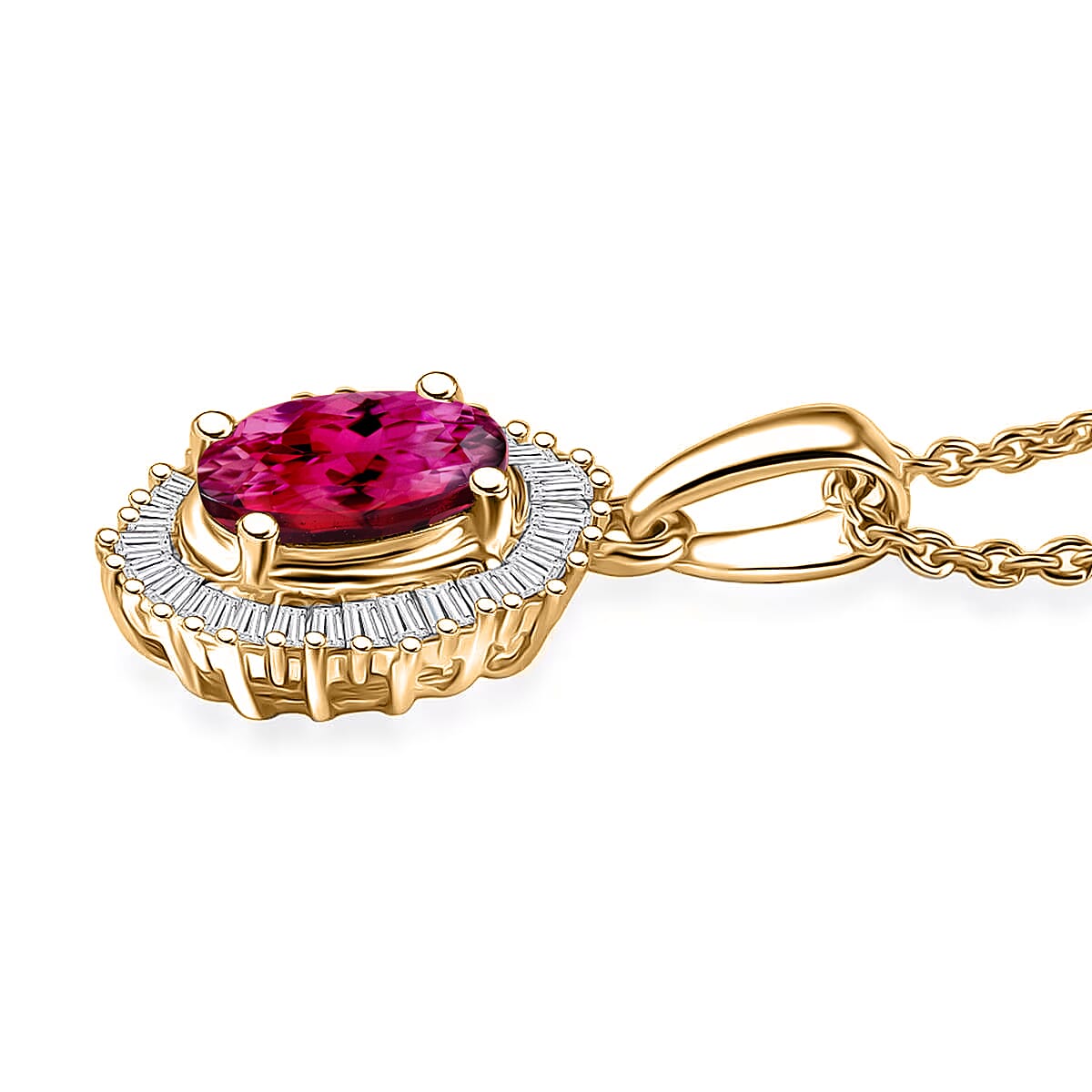 D'Joy Ouro Fino Rubellite and Diamond Pendant Necklace in 18K Vermeil Yellow Gold Over Sterling Silver 20 Inches 1.00 ctw image number 3