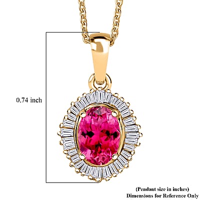 D'Joy Ouro Fino Rubellite and Diamond 1.00 ctw Pendant Necklace in 18K Vermeil Yellow Gold Over Sterling Silver 20 Inches
