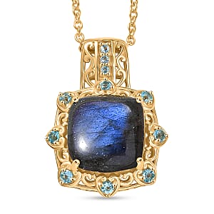 EverTrue Malagasy Labradorite and Apatite 9.00 ctw Pendant in 18K YG Plated with ION Plated YG Stainless Steel Chain 20 Inches (Del. in 7-10 Days)