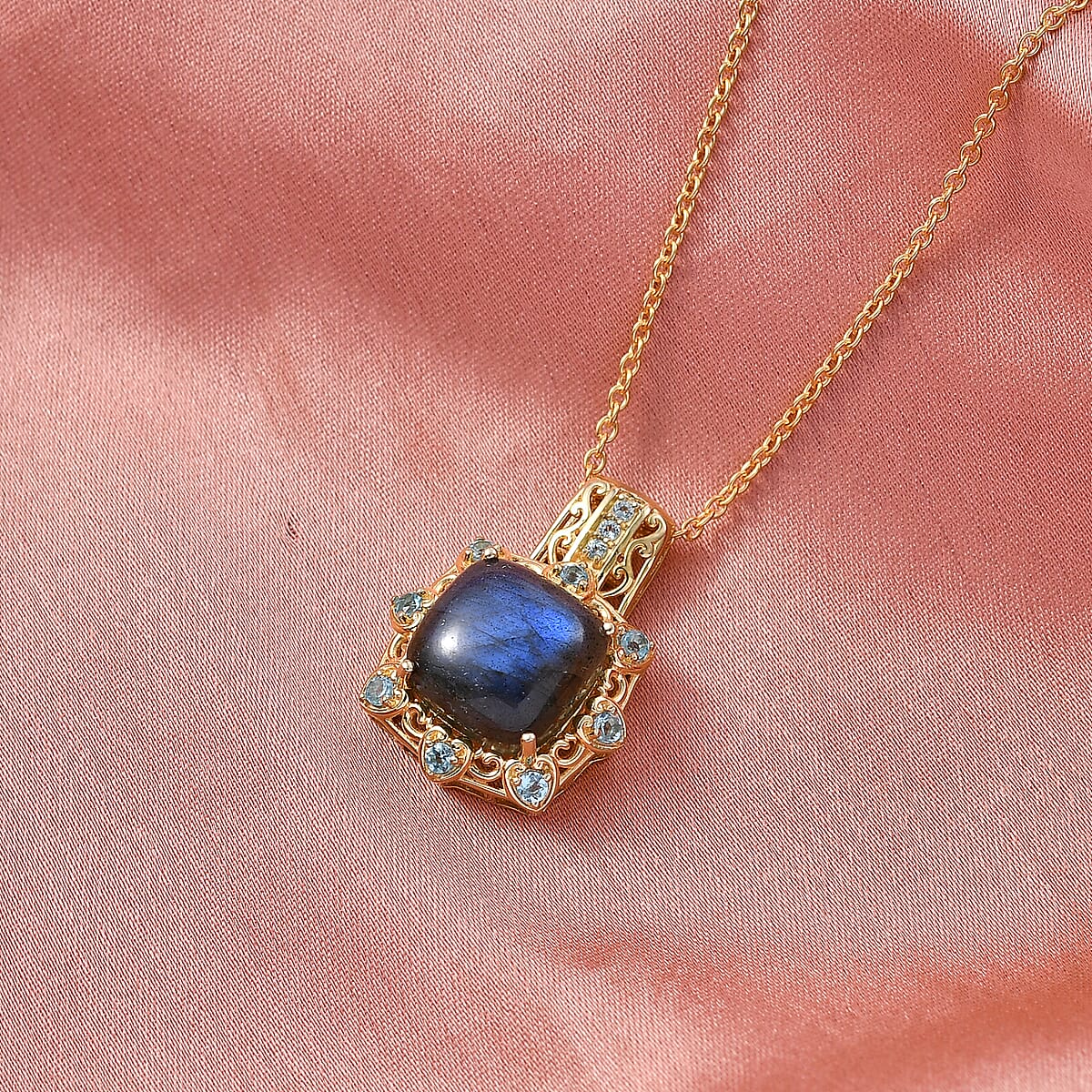 EverTrue Malagasy Labradorite and Apatite 9.00 ctw Pendant in 18K YG Plated with ION Plated YG Stainless Steel Chain 20 Inches (Del. in 7-10 Days) image number 1