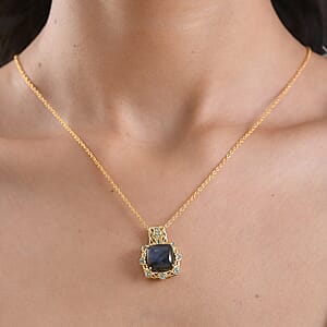 EverTrue Malagasy Labradorite and Apatite 9.00 ctw Pendant in 18K YG Plated with ION Plated YG Stainless Steel Chain 20 Inches