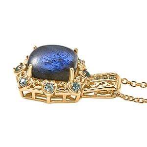 EverTrue Malagasy Labradorite and Apatite 9.00 ctw Pendant in 18K YG Plated with ION Plated YG Stainless Steel Chain 20 Inches