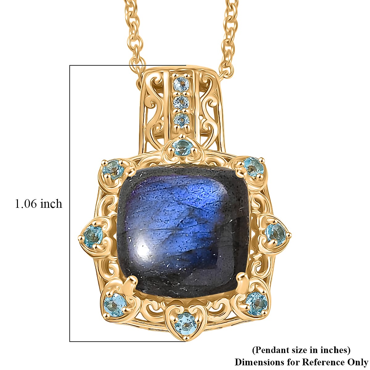 EverTrue Malagasy Labradorite and Apatite 9.00 ctw Pendant in 18K YG Plated with ION Plated YG Stainless Steel Chain 20 Inches (Del. in 7-10 Days) image number 6