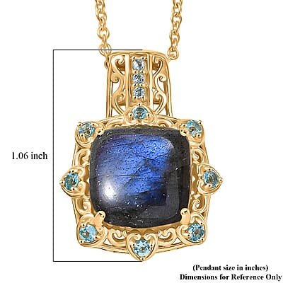 EverTrue Malagasy Labradorite and Apatite 9.00 ctw Pendant in 18K YG Plated with ION Plated YG Stainless Steel Chain 20 Inches