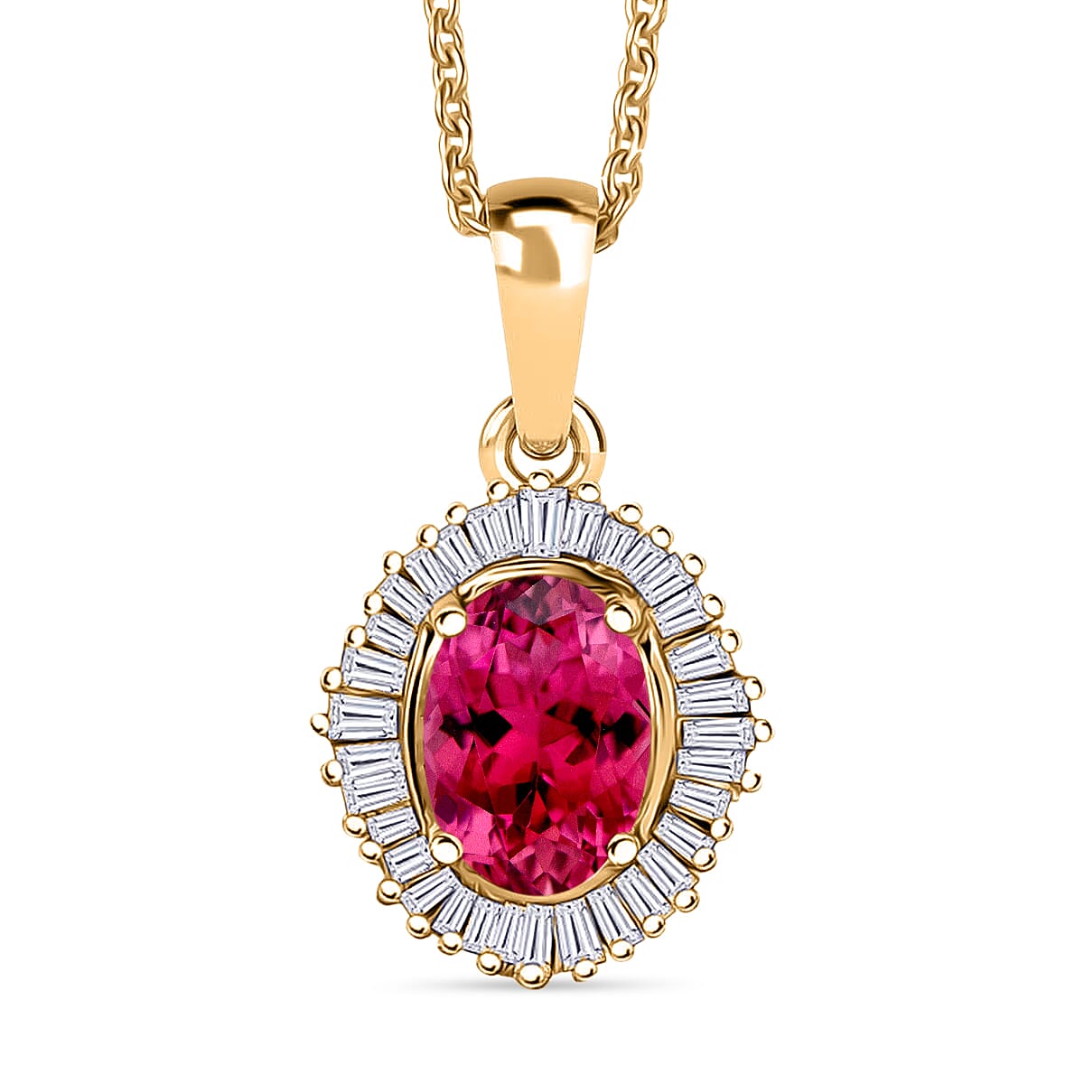 Luxoro Premium Ouro Fino Rubellite and I2 Diamond 1.00 ctw Pendant Necklace in 10K Yellow Gold 20 Inches