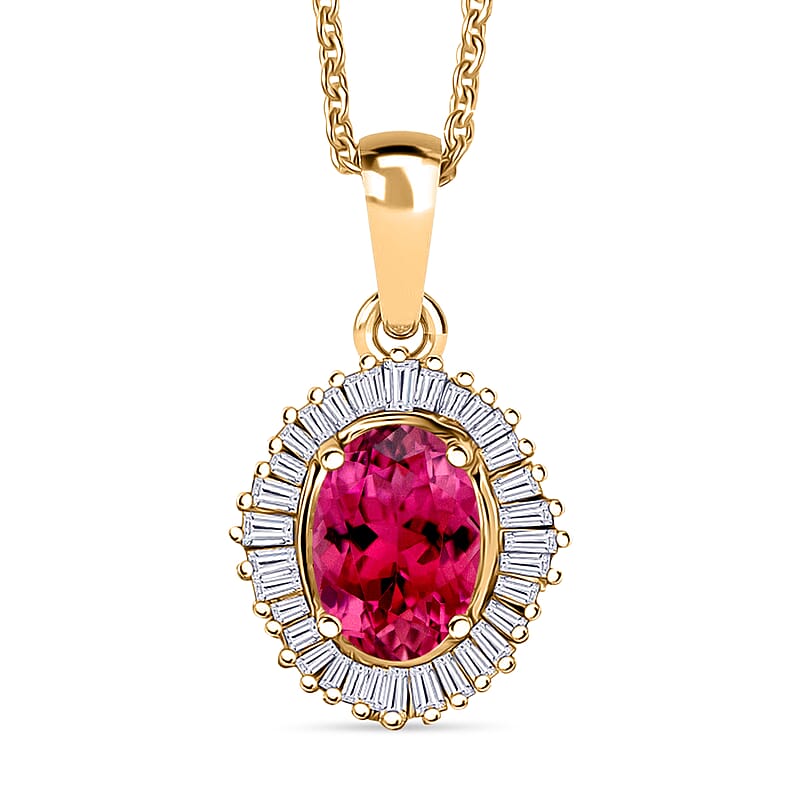 Luxoro Premium Ouro Fino Rubellite and I2 Diamond 1.00 ctw Pendant Necklace in 10K Yellow Gold 20 Inches