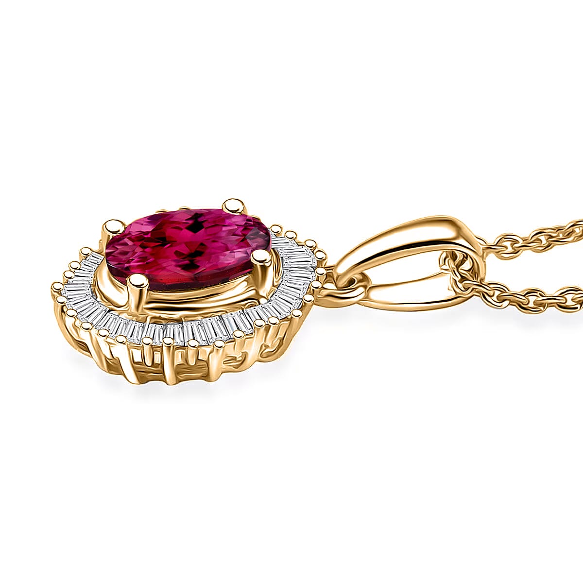 Luxoro Premium Ouro Fino Rubellite and I2 Diamond 1.00 ctw Pendant Necklace in 10K Yellow Gold 20 Inches
