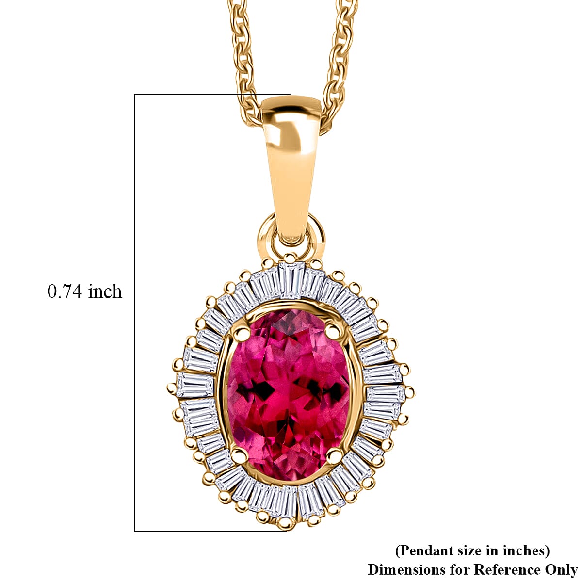 Luxoro Premium Ouro Fino Rubellite and I2 Diamond 1.00 ctw Pendant Necklace in 10K Yellow Gold 20 Inches