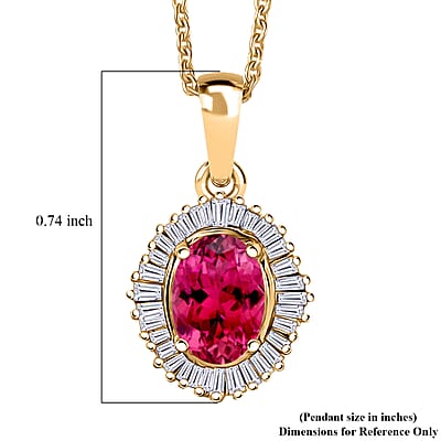 Luxoro Premium Ouro Fino Rubellite and I2 Diamond 1.00 ctw Pendant Necklace in 10K Yellow Gold 20 Inches