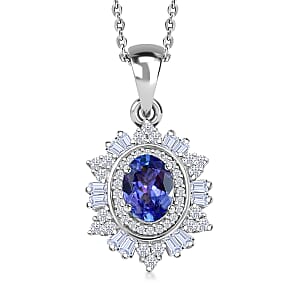D'Joy Tanzanite and Moissanite 1.65 ctw Azure Starburst Pendant Necklace in Rhodium Over Sterling Silver 20 Inches 