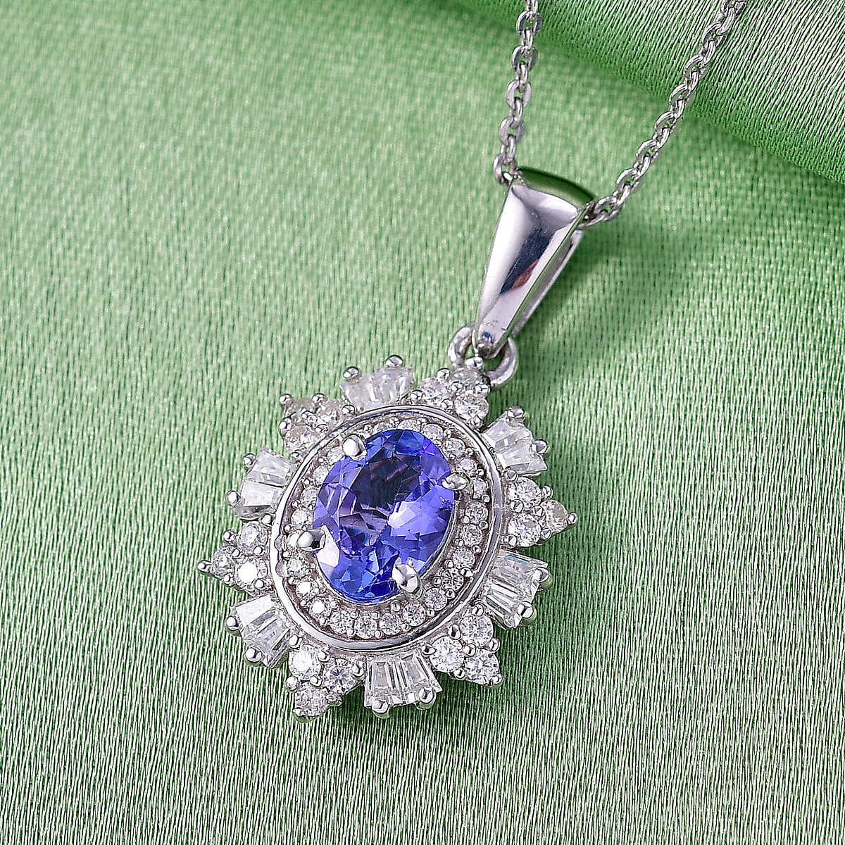 D'Joy Tanzanite and Moissanite 1.65 ctw Azure Starburst Pendant Necklace in Rhodium Over Sterling Silver 20 Inches  image number 1