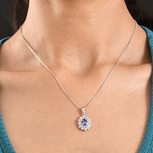 D'Joy Tanzanite and Moissanite 1.65 ctw Azure Starburst Pendant Necklace in Rhodium Over Sterling Silver 20 Inches 