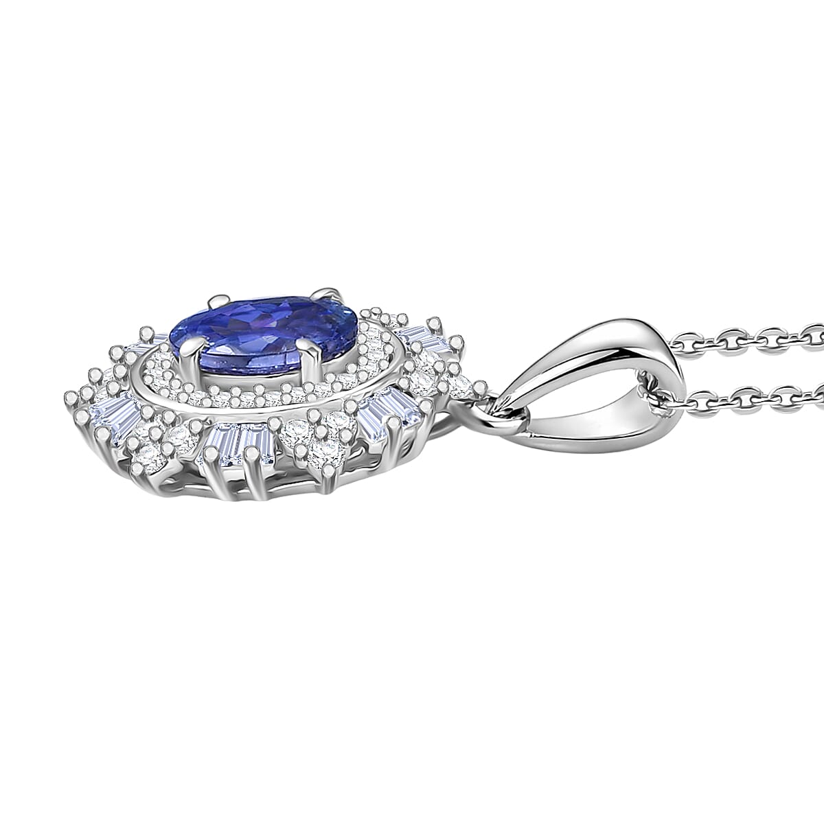 D'Joy Tanzanite and Moissanite 1.65 ctw Azure Starburst Pendant Necklace in Rhodium Over Sterling Silver 20 Inches  image number 3