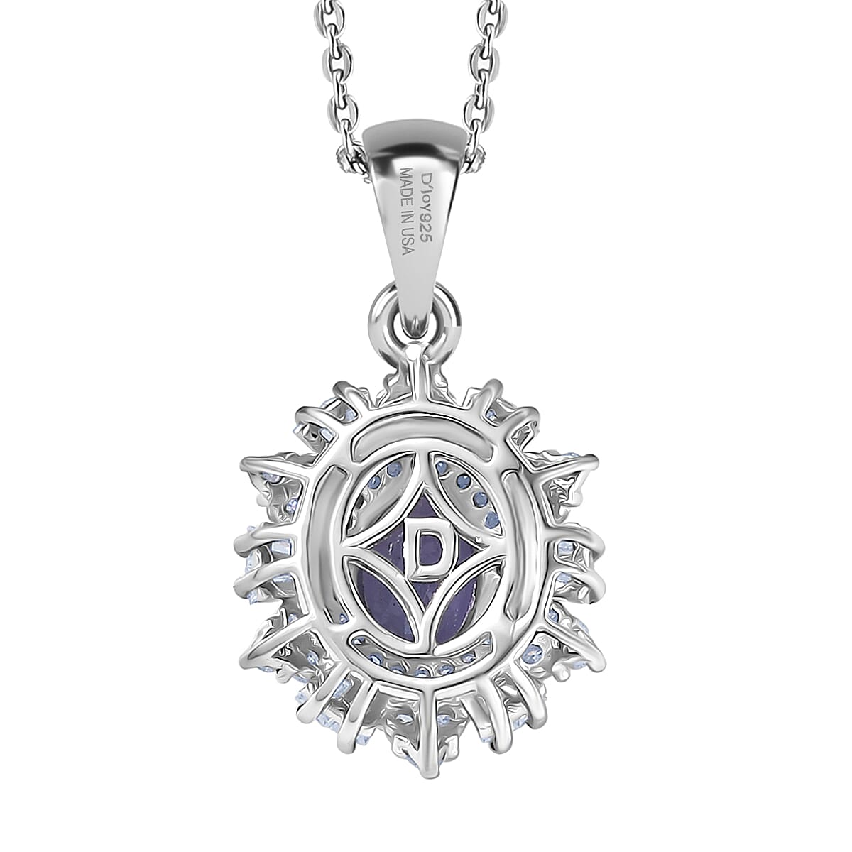 D'Joy Tanzanite and Moissanite 1.65 ctw Azure Starburst Pendant Necklace in Rhodium Over Sterling Silver 20 Inches  image number 4