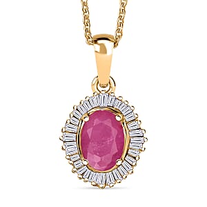 D'Joy Mozambique Ruby and Diamond Pendant Necklace in 18K Vermeil Yellow Gold Over Sterling Silver 20 Inches 1.30 ctw