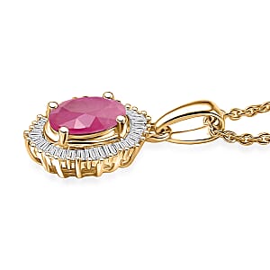 D'Joy Mozambique Ruby and Diamond Pendant Necklace in 18K Vermeil Yellow Gold Over Sterling Silver 20 Inches 1.30 ctw