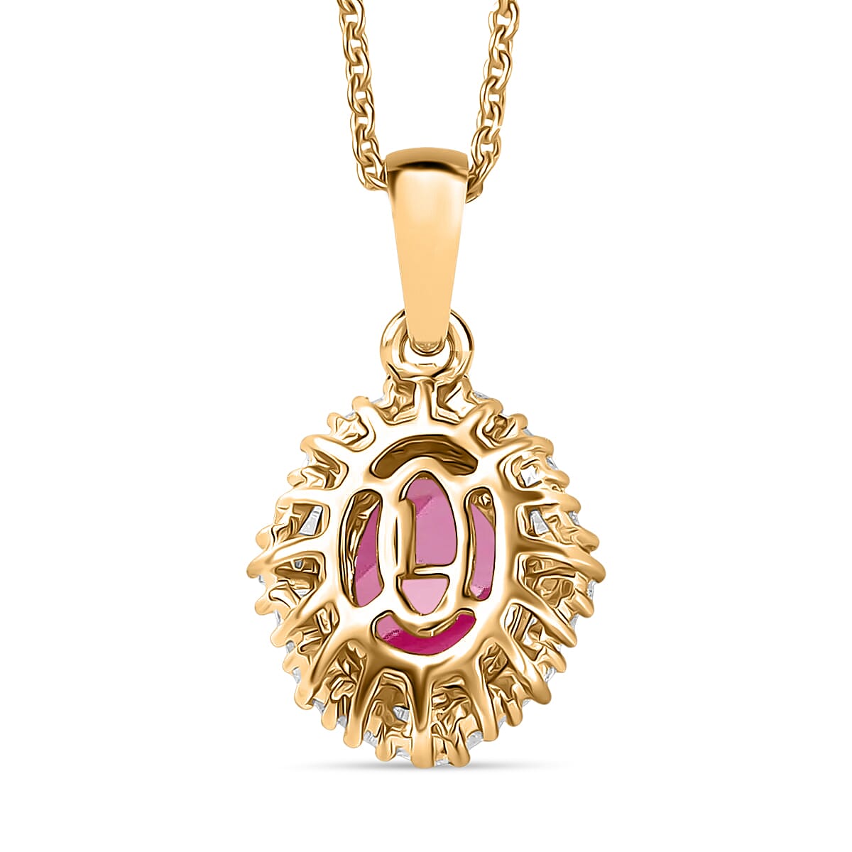 D'Joy Mozambique Ruby and Diamond Pendant Necklace in 18K Vermeil Yellow Gold Over Sterling Silver 20 Inches 1.30 ctw