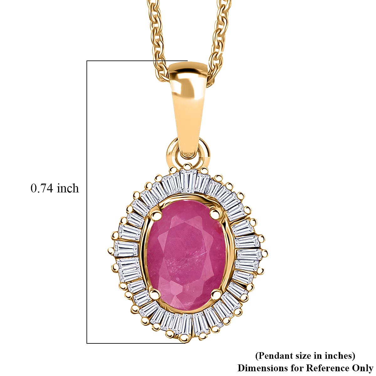 D'Joy Mozambique Ruby and Diamond Pendant Necklace in 18K Vermeil Yellow Gold Over Sterling Silver 20 Inches 1.30 ctw