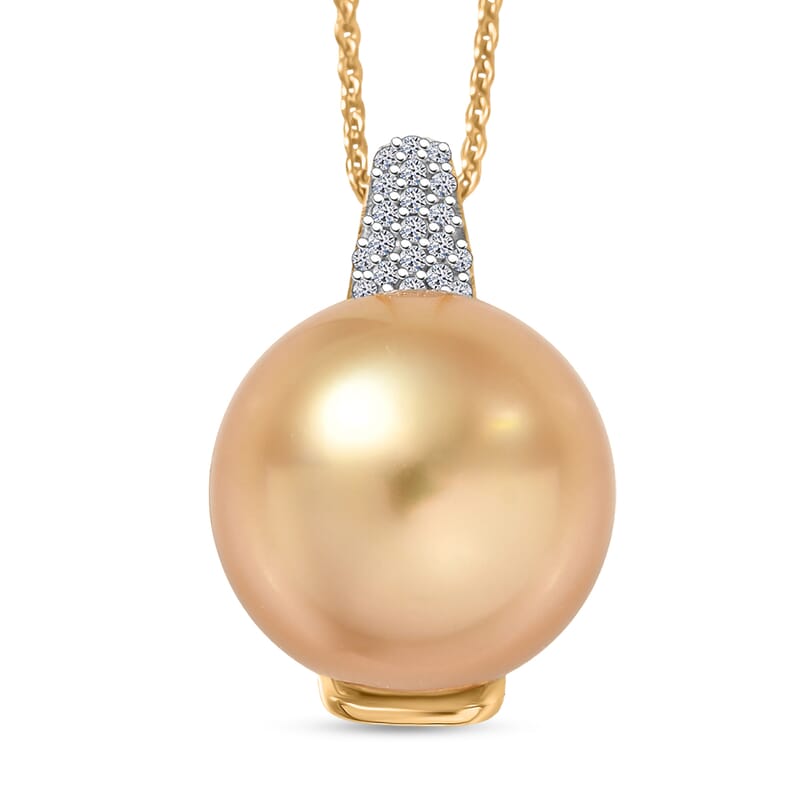 Premium South Sea Golden Cultured Pearl and Luxuriant Lab Grown Diamond G-H SI 0.10 ctw Pendant Necklace in 18K Vermeil Yellow Gold Over Sterling Silver 20 Inches