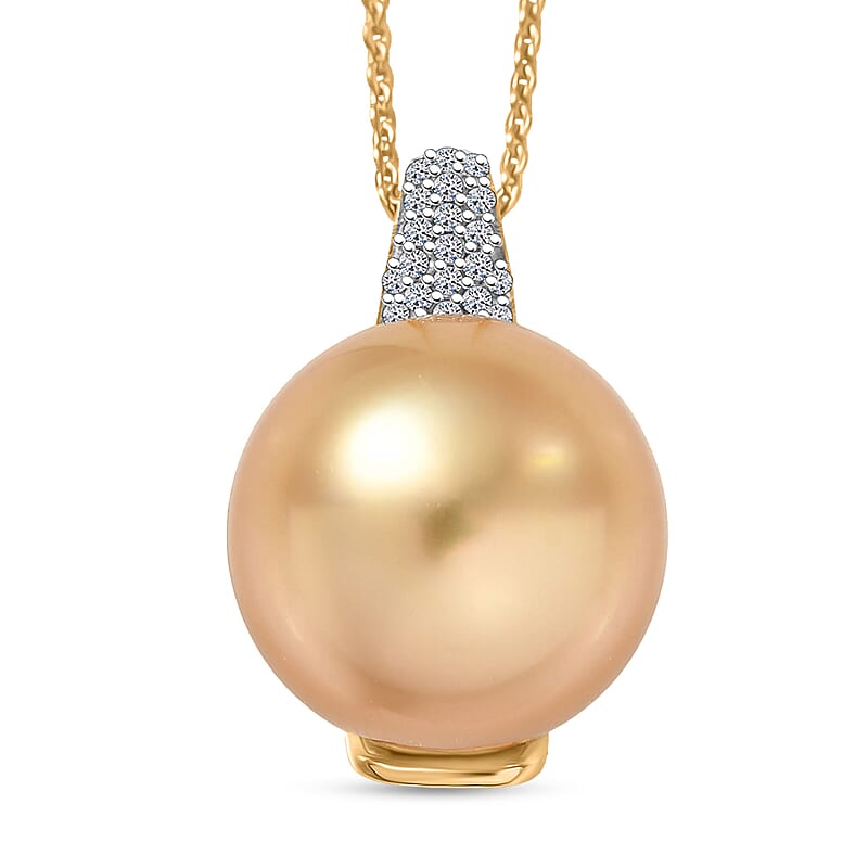 Premium South Sea Golden Cultured Pearl and Luxuriant Lab Grown Diamond G-H SI 0.10 ctw Pendant Necklace in 18K Vermeil Yellow Gold Over Sterling Silver 20 Inches