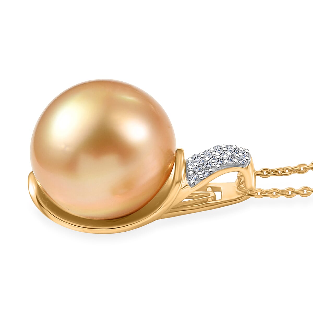Premium South Sea Golden Cultured Pearl and Luxuriant Lab Grown Diamond G-H SI 0.10 ctw Pendant Necklace in 18K Vermeil Yellow Gold Over Sterling Silver 20 Inches  image number 3