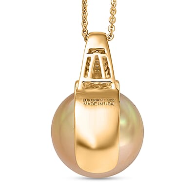 Premium South Sea Golden Cultured Pearl and Luxuriant Lab Grown Diamond G-H SI 0.10 ctw Pendant Necklace in 18K Vermeil Yellow Gold Over Sterling Silver 20 Inches