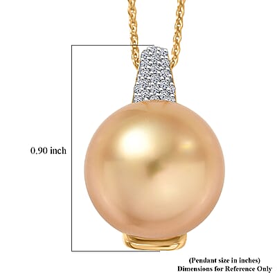 Premium South Sea Golden Cultured Pearl and Luxuriant Lab Grown Diamond G-H SI 0.10 ctw Pendant Necklace in 18K Vermeil Yellow Gold Over Sterling Silver 20 Inches