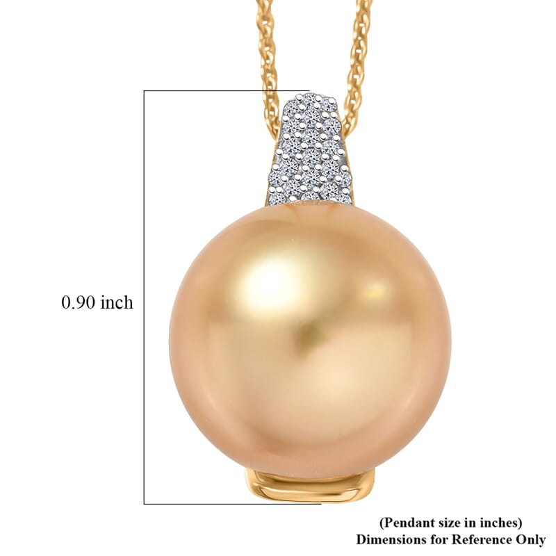 Premium South Sea Golden Cultured Pearl and Luxuriant Lab Grown Diamond G-H SI 0.10 ctw Pendant Necklace in 18K Vermeil Yellow Gold Over Sterling Silver 20 Inches
