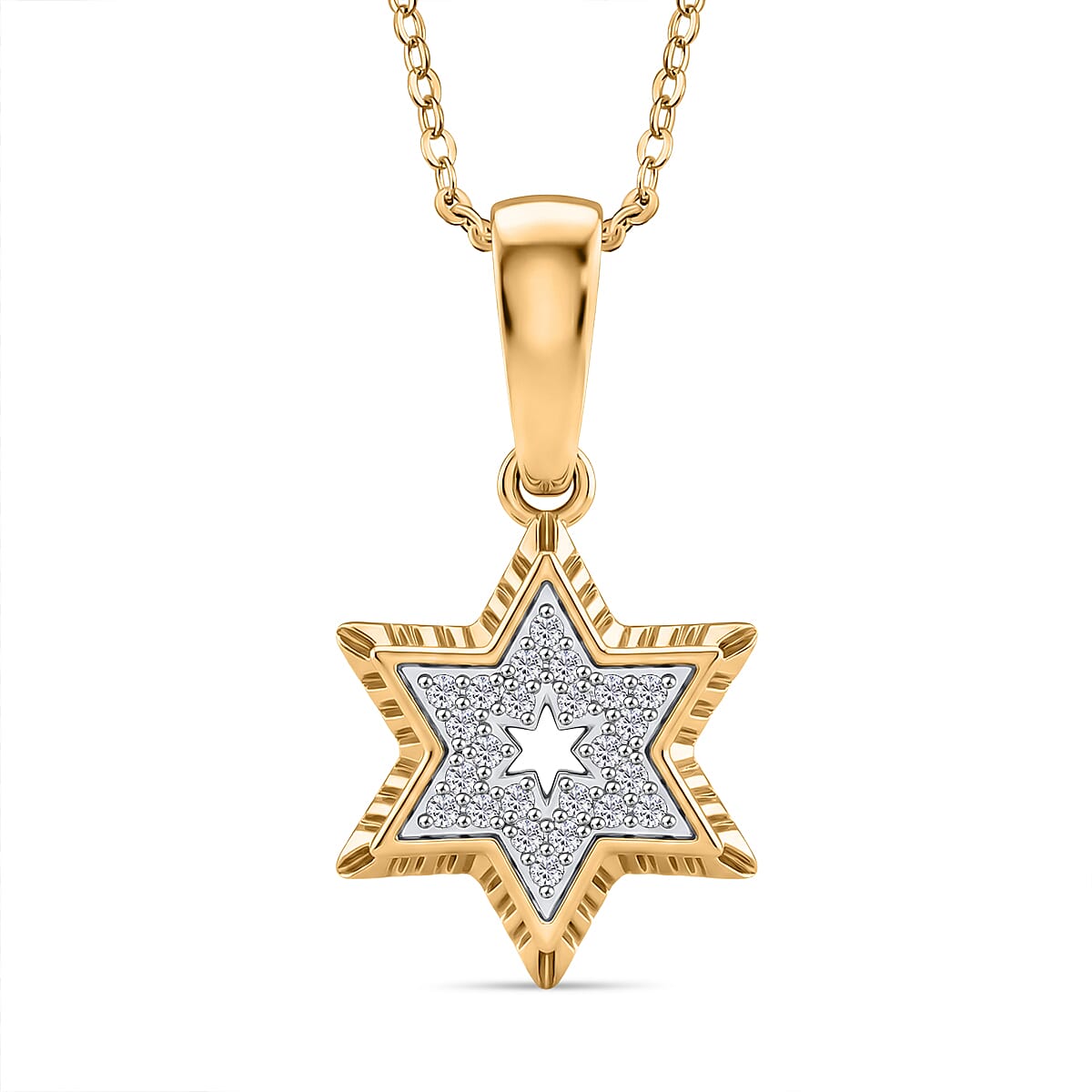 D'Joy Passport to Israel White Zircon 0.20 ctw Star Pendant Necklace in 18K Vermeil Yellow Gold Over Sterling Silver 20 Inches