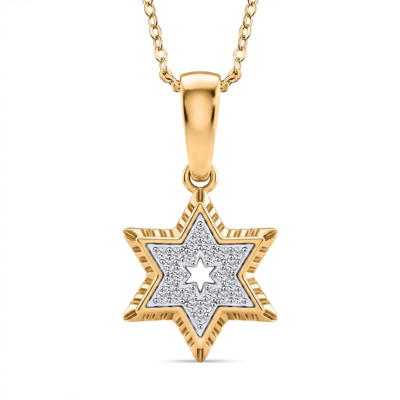 D'Joy Passport to Israel White Zircon 0.20 ctw Star Pendant Necklace in 18K Vermeil Yellow Gold Over Sterling Silver 20 Inches