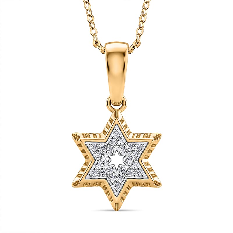 D'Joy Passport to Israel White Zircon 0.20 ctw Star Pendant Necklace in 18K Vermeil Yellow Gold Over Sterling Silver 20 Inches