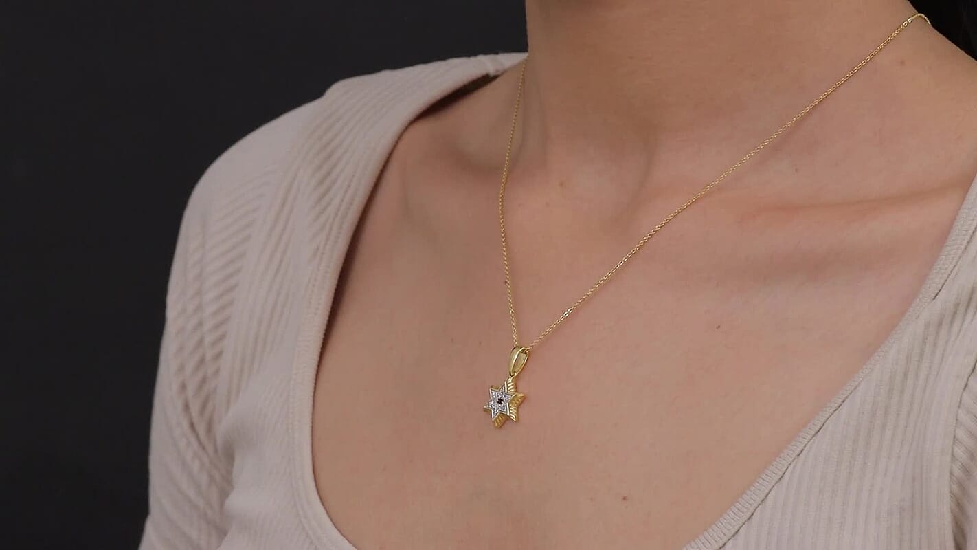 D'Joy Artistry to Israel White Zircon 0.20 ctw Star Pendant Necklace in 18K Vermeil Yellow Gold Over Sterling Silver 20 Inches