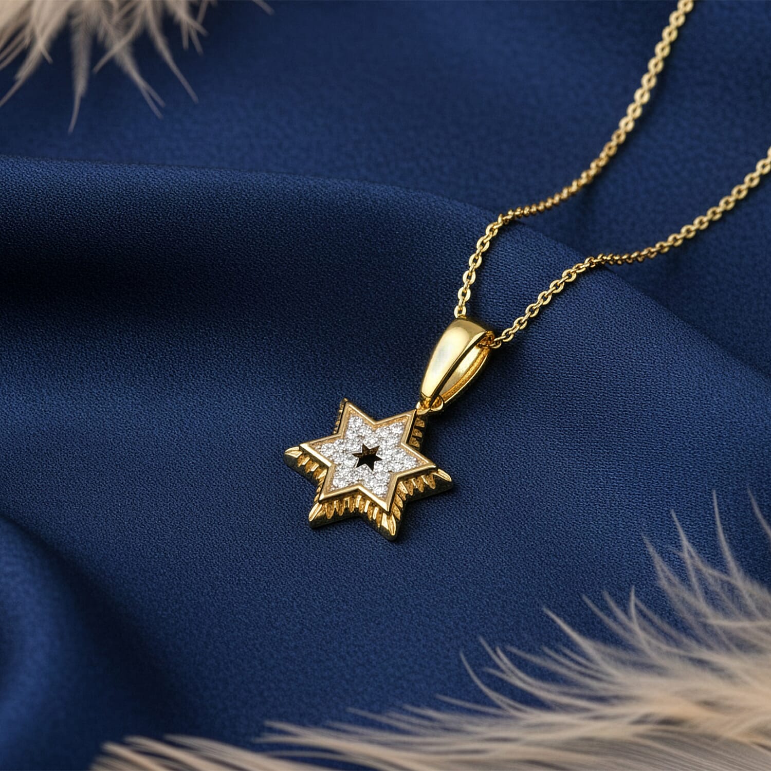 D'Joy Passport to Israel White Zircon 0.20 ctw Star Pendant Necklace in 18K Vermeil Yellow Gold Over Sterling Silver 20 Inches