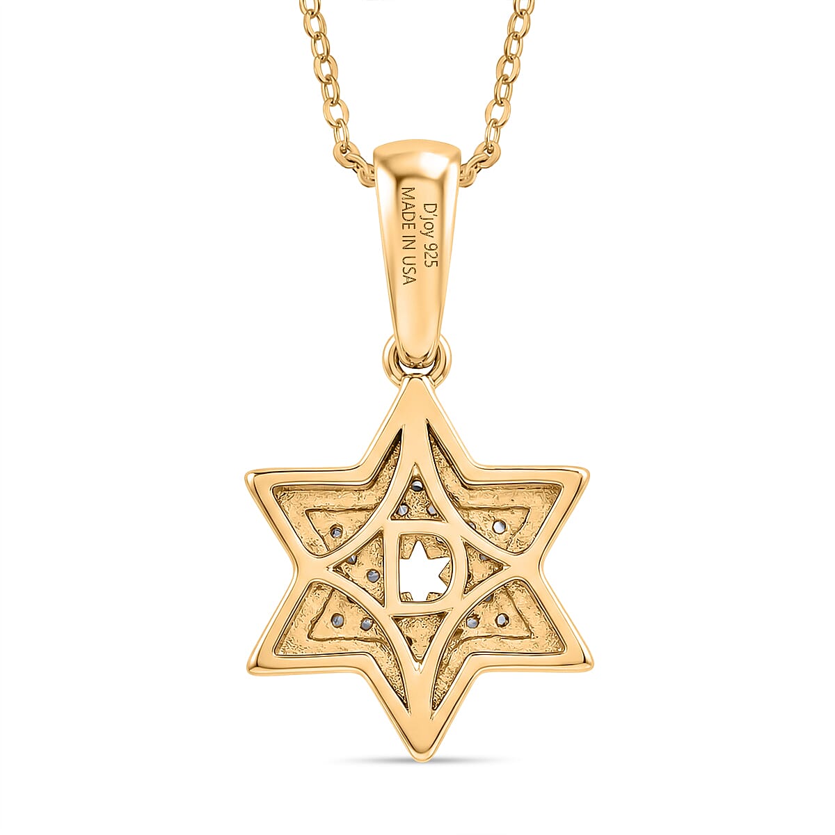 D'Joy Passport to Israel White Zircon 0.20 ctw Star Pendant Necklace in 18K Vermeil Yellow Gold Over Sterling Silver 20 Inches