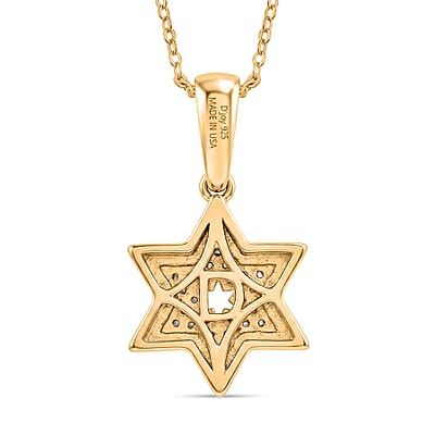 D'Joy Passport to Israel White Zircon 0.20 ctw Star Pendant Necklace in 18K Vermeil Yellow Gold Over Sterling Silver 20 Inches