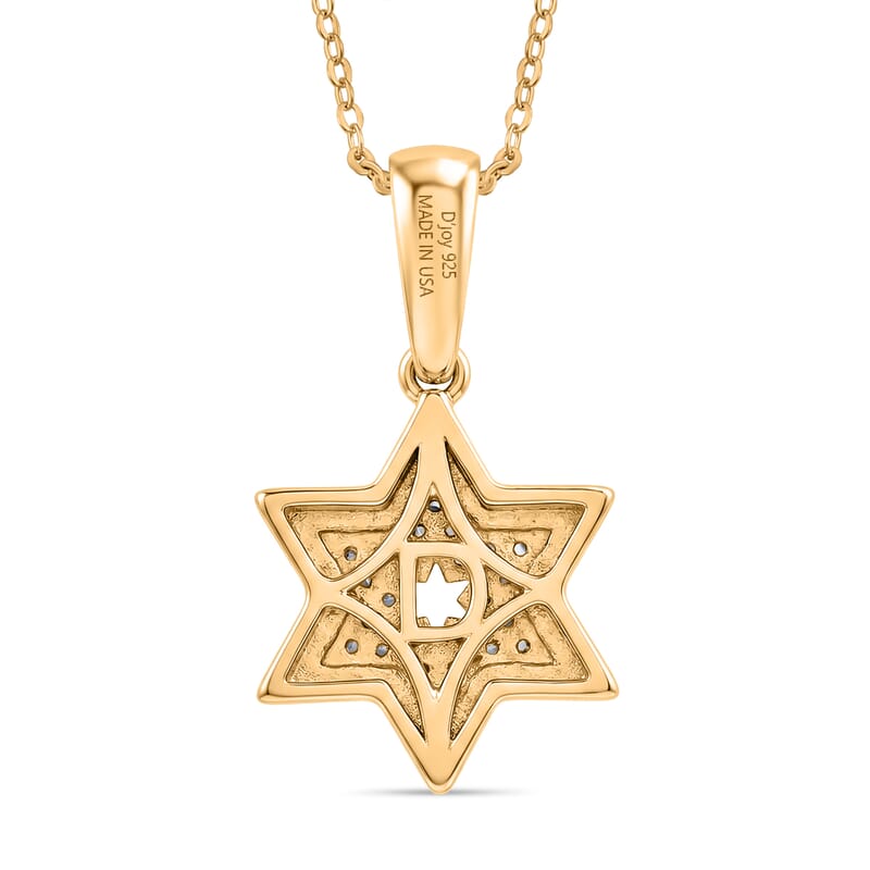 D'Joy Passport to Israel White Zircon 0.20 ctw Star Pendant Necklace in 18K Vermeil Yellow Gold Over Sterling Silver 20 Inches