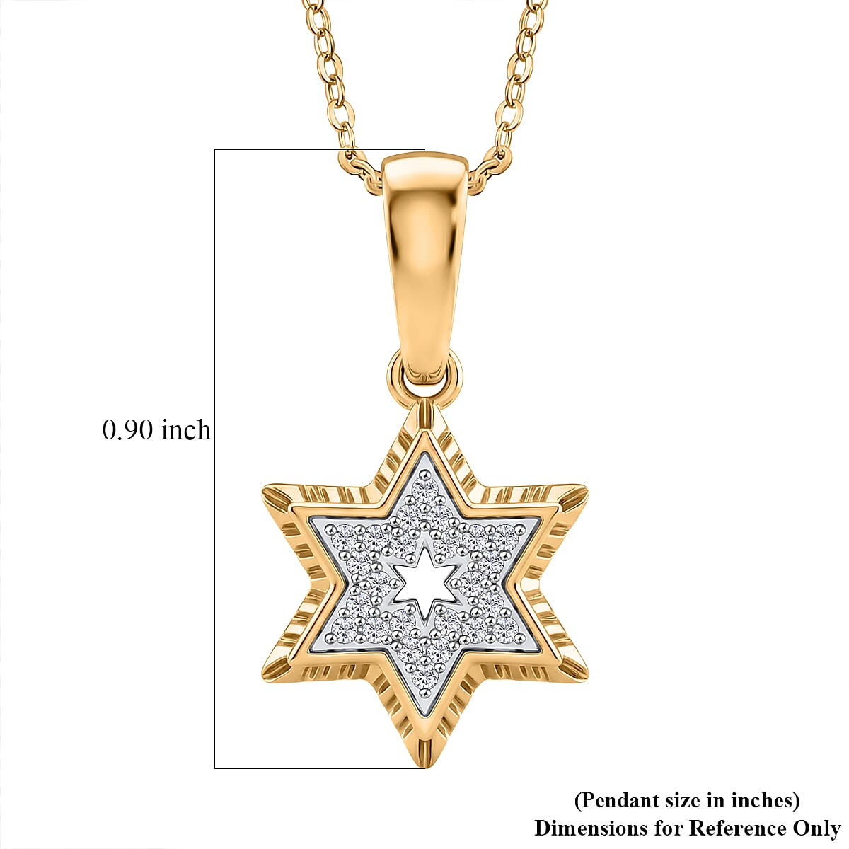 D'Joy Passport to Israel White Zircon 0.20 ctw Star Pendant Necklace in 18K Vermeil Yellow Gold Over Sterling Silver 20 Inches
