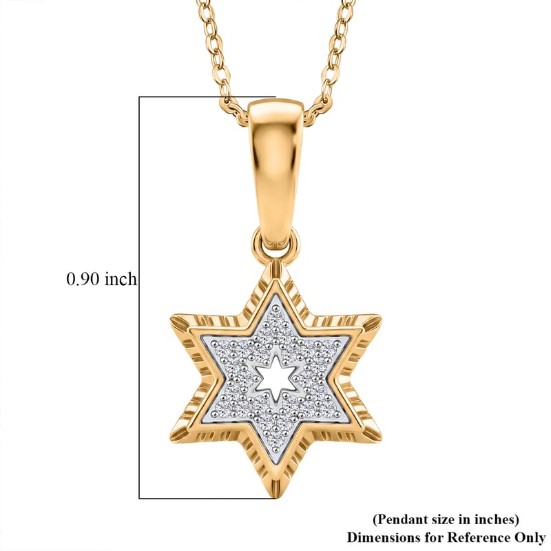 D'Joy Passport to Israel White Zircon 0.20 ctw Star Pendant Necklace in 18K Vermeil Yellow Gold Over Sterling Silver 20 Inches