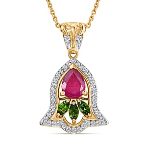 D'Joy Premium Niassa Ruby (FF) and Multi Gemstone 1.60 ctw Pendant Necklace in 18K Vermeil Yellow Gold Over Sterling Silver 20 Inches 