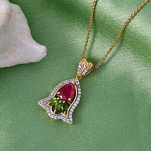 D'Joy Premium Niassa Ruby (FF) and Multi Gemstone 1.60 ctw Pendant Necklace in 18K Vermeil Yellow Gold Over Sterling Silver 20 Inches 