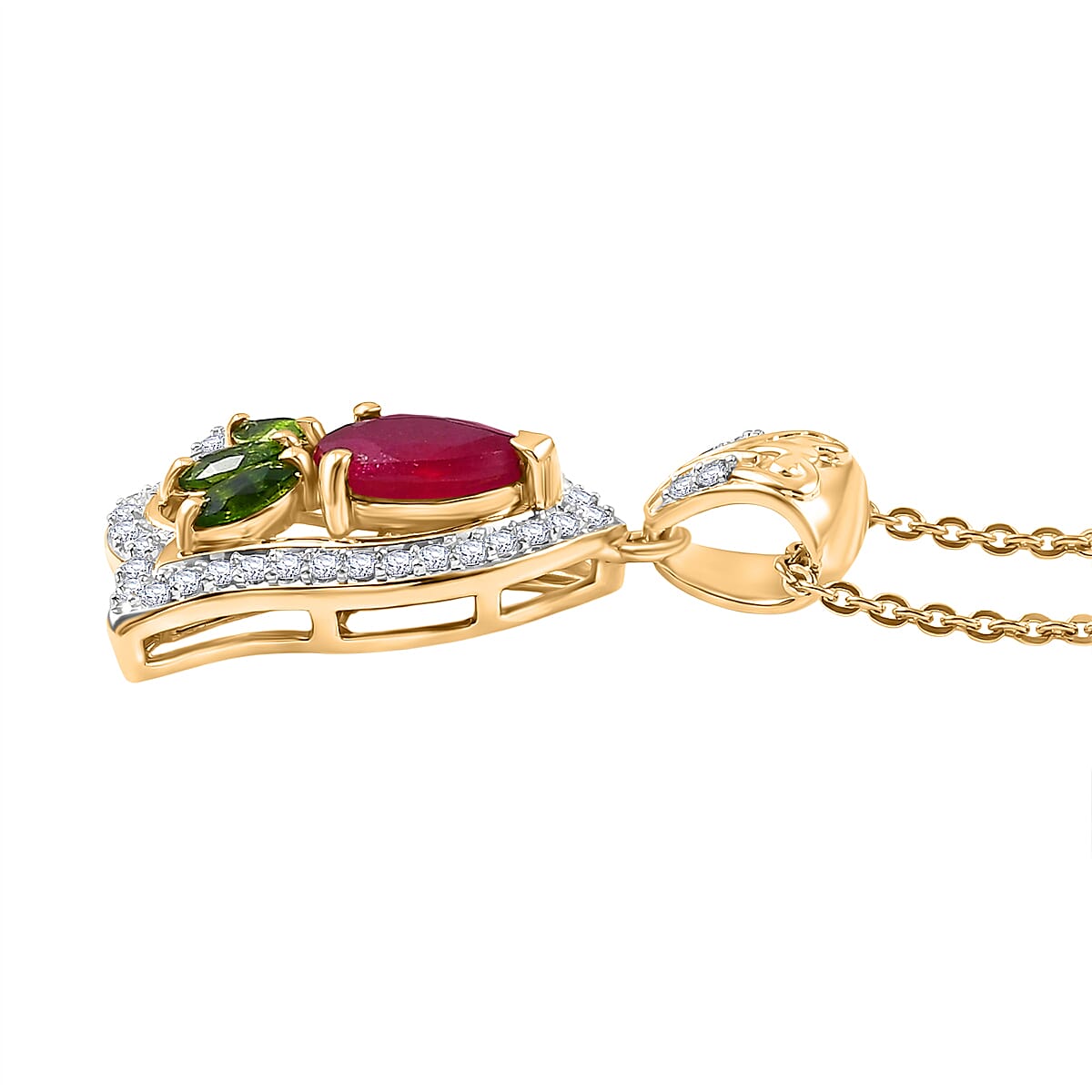 D'Joy Artistry to Israel Premium Niassa Ruby (FF) and Multi Gemstone 1.60 ctw Pendant Necklace in 18K Vermeil Yellow Gold Over Sterling Silver 20 Inches  image number 3