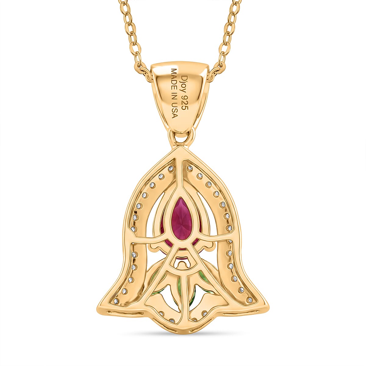 D'Joy Passport to Israel Premium Niassa Ruby (FF) and Multi Gemstone 1.60 ctw Pendant Necklace in 18K Vermeil Yellow Gold Over Sterling Silver 20 Inches