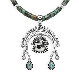 D'Joy Premium White Buffalo and Blue Moon Turquoise 34.50 ctw Pendant Necklace in Rhodium Over Sterling Silver 18-20 Inches 