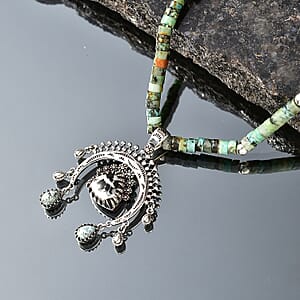 D'Joy Premium White Buffalo and Blue Moon Turquoise 34.50 ctw Pendant Necklace in Rhodium Over Sterling Silver 18-20 Inches 