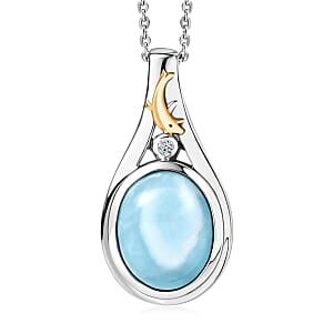 AAA Larimar and Luxuriant Lab Grown Diamond G-H SI 3.25 ctw Ocean Joy Pendant Necklace in 18K Vermeil YG and Rhodium Over Sterling Silver 20 Inches 