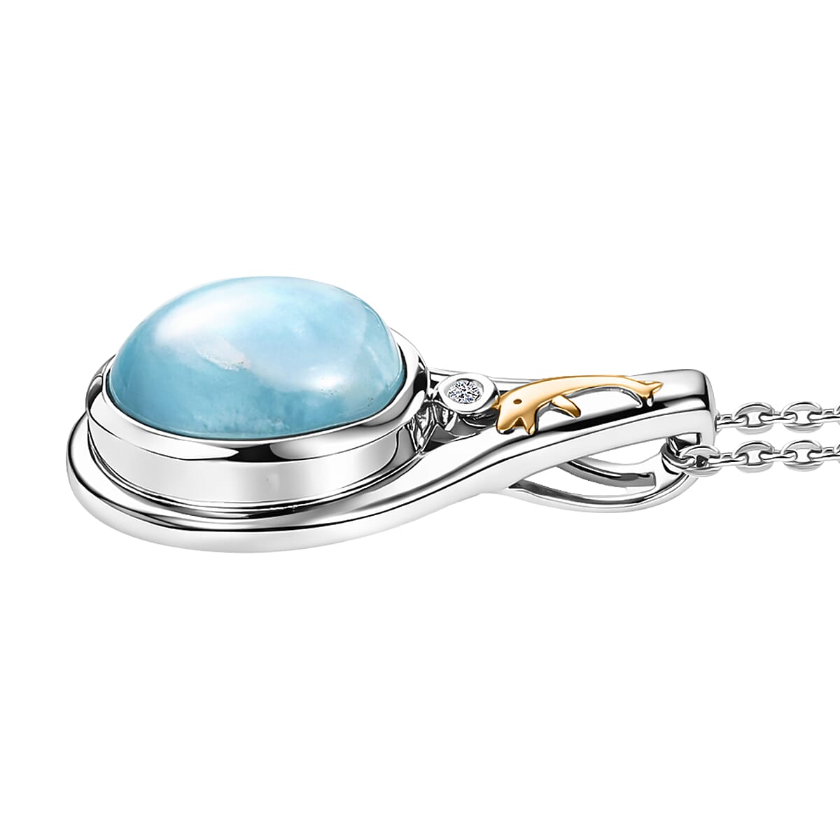 AAA Larimar and Luxuriant Lab Grown Diamond G-H SI 3.25 ctw Ocean Joy Pendant Necklace in 18K Vermeil YG and Rhodium Over Sterling Silver 20 Inches  image number 3