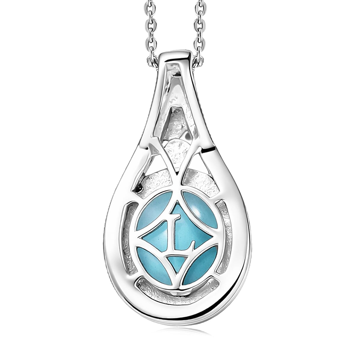 AAA Larimar and Luxuriant Lab Grown Diamond G-H SI 3.25 ctw Ocean Joy Pendant Necklace in 18K Vermeil YG and Rhodium Over Sterling Silver 20 Inches  image number 4