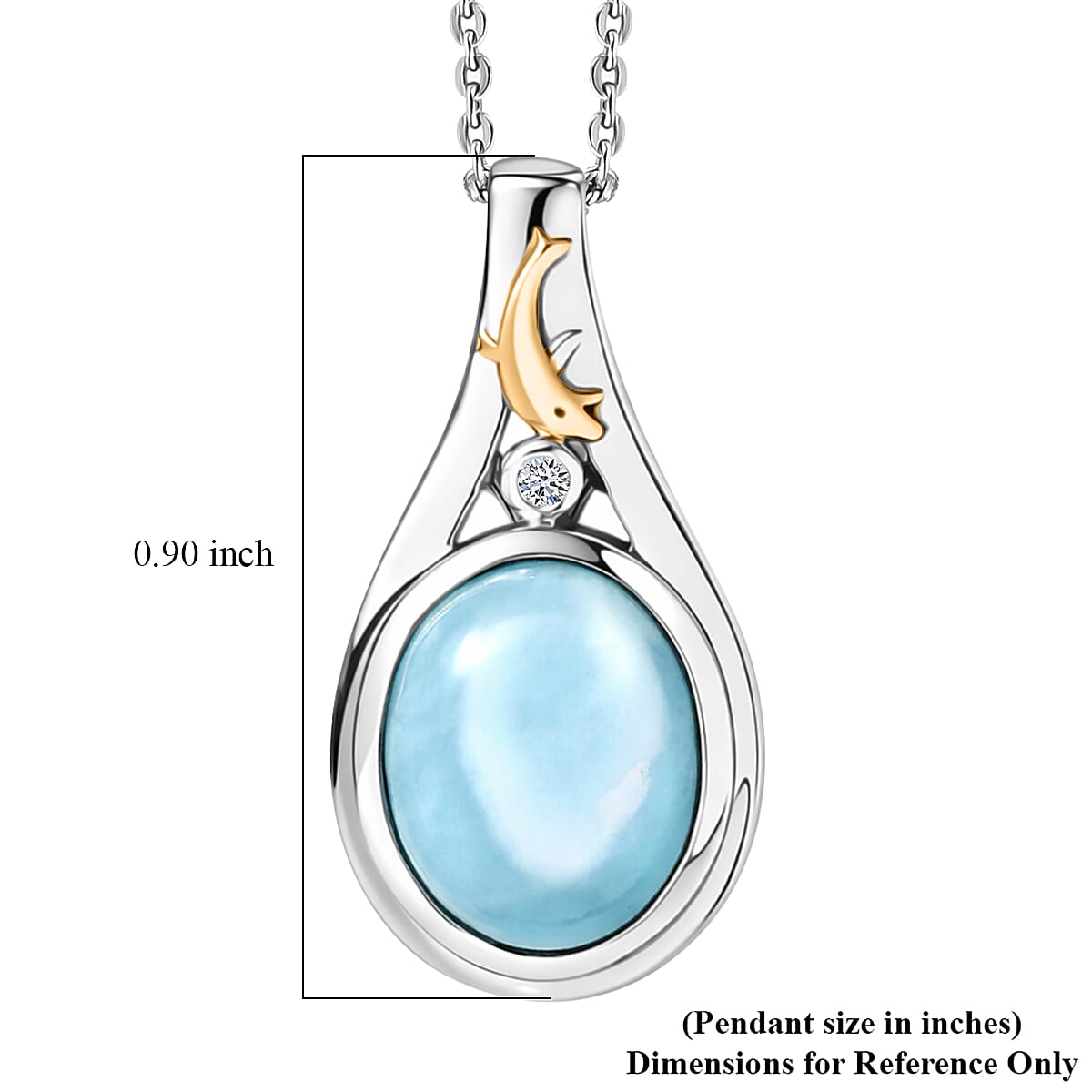 AAA Larimar and Luxuriant Lab Grown Diamond G-H SI 3.25 ctw Ocean Joy Pendant Necklace in 18K Vermeil YG and Rhodium Over Sterling Silver 20 Inches