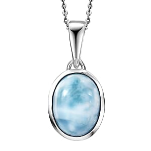 D'Joy AAA Larimar 1.15 ctw Tidal Curve Pendant Necklace in Rhodium Over Sterling Silver 20 Inches 